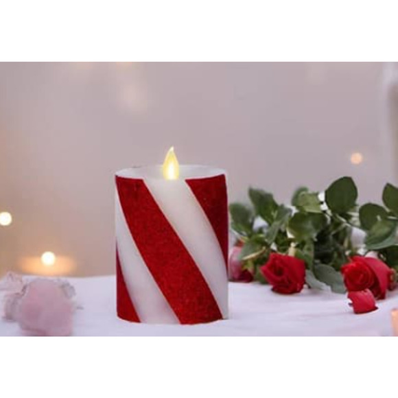 Copied - Luminara 3x4.5 Candy Cane Wide Stripe Flameless LED Pillar Candle - Picture 1 of 7